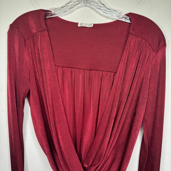 Free People Intimately Burgundy Long Sleeve Deep V Neck‎ Twist Front Top Size S - Picture 7 of 8